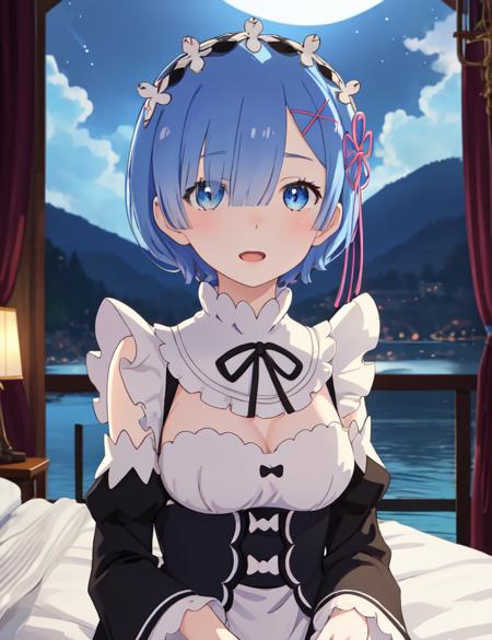 18269-1290088366-best quality, masterpiece, , phRem, 1girl, blue hair, solo, maid, roswaal mansion maid uniform, looking at viewer, outdoors, ope.png